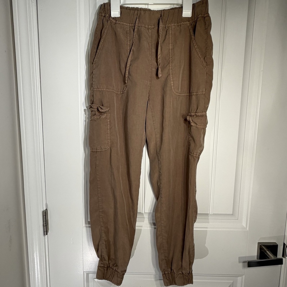 Thread & Supply Beige Tencel Women's Cargo Joggers Drawstring Utility Pockets XS
